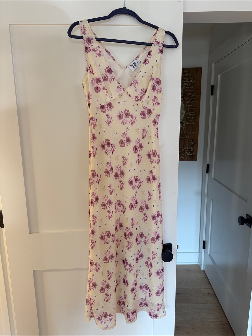 Princess Polly - Butter yellow V-Neck Slip Dress with Pink Floral Print